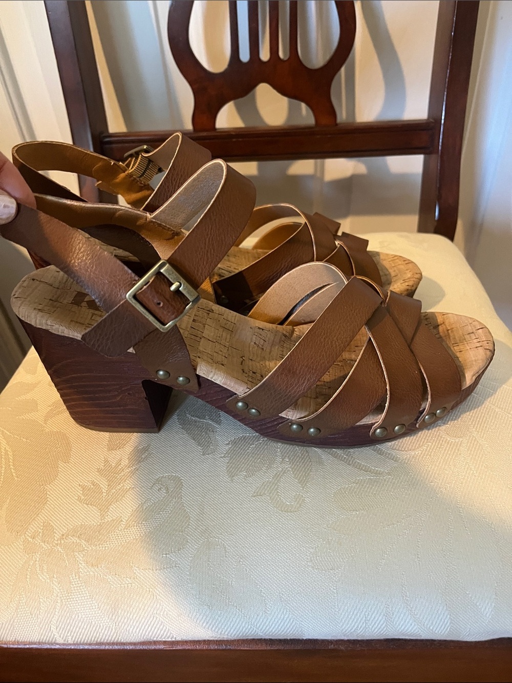 Korks Brown Cork Wedge Sandals Women’s Size 10 Adjustable Ankle Strap - Picture 2 of 7